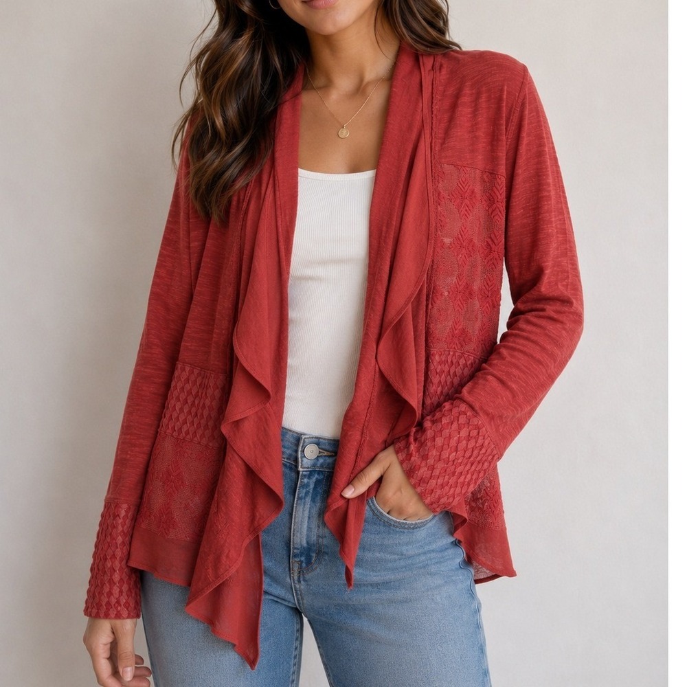 Meadow Rue Anthropologie Patchwork Cardigan Boho Cottagecore Earthy Minimalist